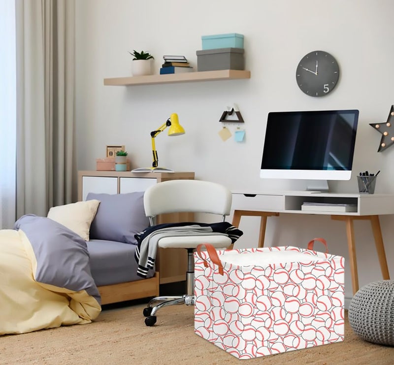 CLOCOR Rectangular Storage Basket Empty,Gift Basket,Waterproof Storage Bin with Handles,Room Decor(Stacked Baseball) - Image 2